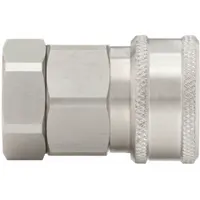 316 stainless steel body with 1/2"-14 thread size and nitrile seal. Rated for 53 lpm maximum flow rate. Used in hydraulic systems for quick connection and disconnection of fluid lines in mobile equipment, machine tools, and process lines