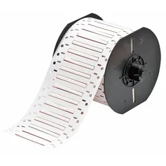 White matte polyolefin sleeve labels for wire and cable identification. Sized 3/32 in x 2 in, fits 20 AWG to 24 AWG wire gauge. Compatible with Brady i3300 printer series. Used in control panels, electrical cabinets, and data centers for permanent marking.