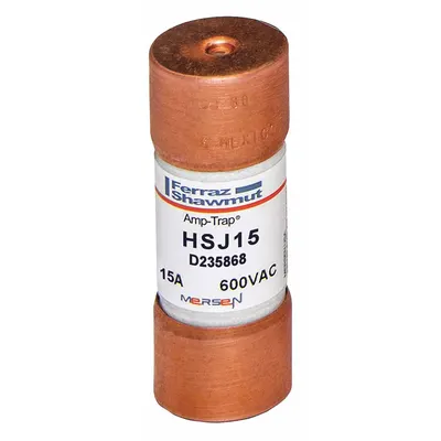 MERSEN Fuse: HSJ Series, Class J, Cylindrical Body, Very-Fast-Acting, 15 A, 600 V AC - Very-Fast-Acting Cylindrical Fuses