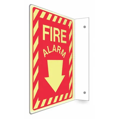 CONDOR Safety Sign: PETG, Mounting Holes Sign Mounting, 12 in x 9 in Nominal Sign Size - L-Shape Projection Fire Alarm Signs