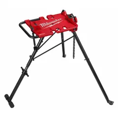Portable chain vise with folding tripod legs for secure clamping of pipes during cutting, threading, and reaming. Accommodates pipe sizes from 0.125 in to 6 in, with a maximum height of 49-1/2 in. Metal construction folds flat for compact storage in a van or job box.