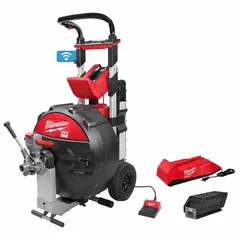 This cordless drum machine from the MX FUEL line is designed for clearing blockages in 3 in to 6 in pipes. It operates in Auto mode and is supplied as a bare tool, requiring a separate battery and charger. Suitable for residential and commercial drain cleaning applications.