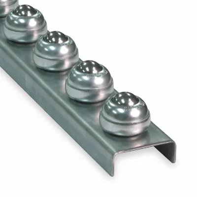 ASHLAND CONVEYOR Flow Rail: Ball Transfer, Light-Duty, 5 ft Overall Lg, 120 lb/ft (5 ft Supports) - Light-Duty Multi-Directional Ball Transfer Flow Rails