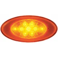 LED oval surface mount marker light with amber lens and hole mount. Features blunt cut wires for electrical connection and SAE P3 lens code. Commonly used as side turn or side marker light on trailers, trucks, and heavy equipment to indicate vehicle width and turning intentions