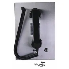 Silver metal front panel for the 255-001 Telephone Upgrade Assembly in the 255 series. Used as a replacement or upgrade panel in industrial communication systems requiring reliable telephony in demanding environments.