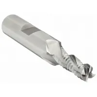 This cobalt roughing end mill is designed for aggressive material removal in ferrous and non-ferrous metals. With 4 flutes, a 1/4" cutting diameter, 3/4" length of cut, and 2-1/2" overall length, it is suited for roughing operations in mold, die, and general machining applications