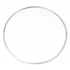 Round convex mirror for driver/passenger vehicle side use. Provides a wider field of view to reduce blind spots. Commonly used on trucks, vans, and fleet vehicles.