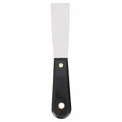 Standard spreading tool with a full-tapered carbon steel blade and polypropylene handle. Used for applying and smoothing putty, filler, or spackle on surfaces in construction, drywall finishing, and general maintenance tasks.