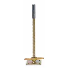 Steel leveling jack in gray finish, includes a leveling nut. Used to adjust and stabilize scaffolding on uneven surfaces, providing a level base for scaffold frames. Compatible with manufacturer model number 6004-02552.