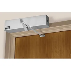 The NORTON 6300 Series Low Energy Door Operator (MPN 6351R x BSP) is a heavy-duty, non-hold-open closer for limited-traffic interior/exterior applications. It features a Black Suede Powder Coated finish, measures 37 3/8 in Lg x 4 3/4 in Wd x 2 3/4 in Ht, and is Performance Grade 1. This ADA-compliant unit is suitable for commercial or institutional doors requiring controlled, safe closing without automatic hold-open.