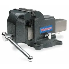 This combination bench and pipe vise features an 8-inch jaw face width and 8-inch maximum jaw opening with serrated jaws for secure gripping. The covered type design and bolt-down mounting provide stability for clamping workpieces during machining, assembly, or repair tasks in industrial maintenance and fabrication settings.
