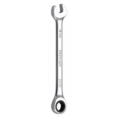 This metric 12-point ratcheting combination wrench has a 12 mm head size and a 6 3/4 in overall length. It is constructed from alloy steel with a chrome finish. Suitable for general fastening tasks such as tightening or loosening bolts and nuts in automotive repair, machinery maintenance, and industrial assembly.
