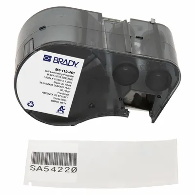 BRADY Combined Label and Ribbon Cartridge: Rectangle, 1 1/2 in x 3 3/4 in, Black on White - Brady Thermal Transfer Precut Label Roll Cartridges