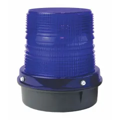 Blue plastic LED strobe with dry contact closure output. Includes NPT adapter for mounting. Designed for use with industrial telephones as a visual signaling device in high-noise environments.