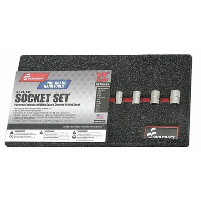 ABILITY ONE Socket Set: 1/4 in Drive, 10 Piece, 12-Point/6-Point, SAE - SAE & Metric Socket Sets