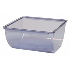 This condiment tray insert is made of high-impact plastic and has a 2 pt capacity. It measures 2 3/4 inches in overall height and 5 1/2 inches in overall width. The blue unit is NSF certified. Commonly used in foodservice condiment bars to hold and dispense sauces, dressings, or toppings.