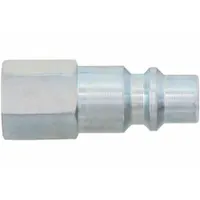 This steel quick-connect air coupling plug is designed for industrial interchange pneumatic systems. It features a 1/4" FNPT female hose fitting with 1/4"-18 threads, providing a secure connection for air tools and hoses