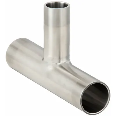 MAXPURE Sanitary Tee Fitting: Tee, 2 in OD x 2 in OD x 1/2 in OD Size, Weld - 316 Stainless Steel Sanitary Tube Fittings