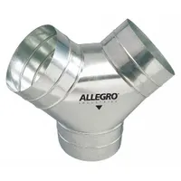 This Y-shaped duct-to-duct connector is designed for use with 8 in circular ducting. Constructed from steel with a silver finish, it is a non-conductive accessory used to split or join airflow in ventilation systems