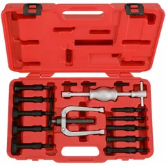 This 15-piece slide hammer jaw puller set is designed for removing bearings from blind holes in machinery and equipment. It provides a reach of 2 1/2 in to 9 7/16 in and weighs 2.99 lb. The nonreversible slide hammer delivers controlled extraction force for maintenance and repair tasks.
