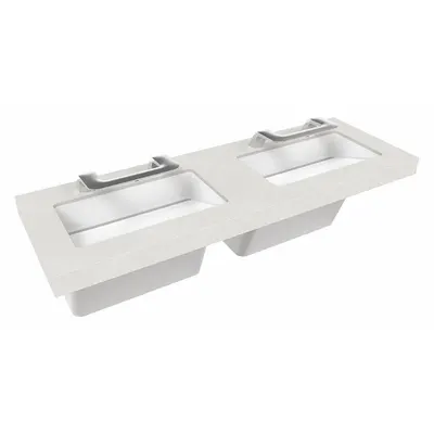 BRADLEY Wash Station: OmniDeck, Silver Mist, Terreon, Sensor, 63 in Overall Lg - Two-Station Wall-Mounted Bathroom Sinks with Faucets