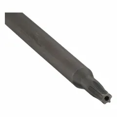 Security Torx screwdriver with T10H tamperproof tip, 6-inch shank and overall length. Made from alloy steel. Used for driving tamper-resistant TORX fasteners in applications requiring restricted access.