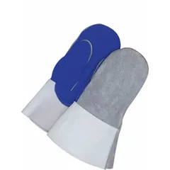 Stick welding mitts with premium gray cowhide leather palm and backing, straight thumb, and gauntlet cuff. One size fits most. Suitable for stick welding applications in metal fabrication, maintenance, and repair.