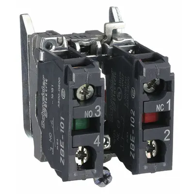 SCHNEIDER Contact Block: 22 mm Panel Mounting Size, 1NO/1NC, Momentary - Contact Blocks