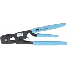 Steel ratchet pincer for clamping PEX ear clamps in plumbing, heating, and industrial piping systems. Provides a clamping force of 1,574 lb and accommodates wire sizes from 0.375 in to 1 in. Includes a GO-NO GO gauge for verifying crimp quality.