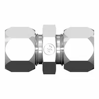 This WEATHERHEAD compression fitting union is a flareless bite-type steel fitting from the Ermeto Flareless series. It connects two lengths of 3/8 in OD tubing with 9/16-18 x 9/16-18 thread size. The bite-type design creates a leak-proof seal without flaring the tube end, suitable for hydraulic and pneumatic systems in industrial applications