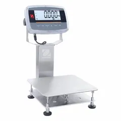 Bench scale with column-mounted indicator, stainless steel weighing surface, and IP68/IP69K protection against dust and water ingress. Readability of 0.005 lb/2 g. Includes Infrared Communication Kit for connectivity. Suitable for industrial weighing in wet or washdown environments.