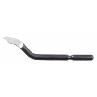 High-speed steel replacement blade for heavy-duty deburring of plastic materials. Designed for precision edge finishing and removal of burrs from machined plastic parts in industrial production environments