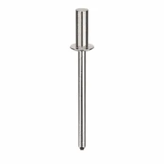 Domed-head blind rivet with 0.124" diameter and 1.458" overall length. Body length is 23/64". Supplied in a 500-piece pack. Used for fastening sheet metal, plastics, and composite materials where only one-sided access is available.