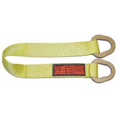 Nylon triangle web sling with 1 ply, 18 ft sling length, and 10 in eye length. Yellow color with a fully sewn wear-resistant tag. Used for lifting and rigging loads in industrial settings such as construction, manufacturing, and warehousing.