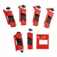 Clamp-on lockout device for securing circuit breakers rated 480/600V AC during lockout/tagout procedures. Supplied in a 6-pack. Does not include a cable tie slot