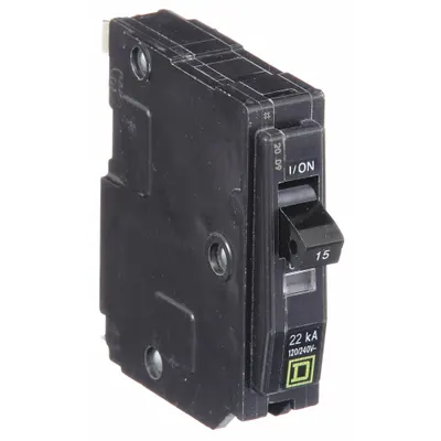 SQUARE D Miniature Circuit Breaker: 15 A, 120/240V AC, Single Phase, 22kA at 120/240V AC - QO Series, Plug-In Square D Miniature Circuit Breakers
