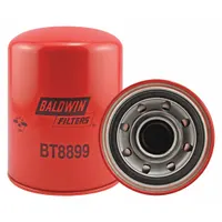 Spin-on hydraulic filter with cellulose media and a bypass screen. Overall height 7 in, thread size 1-3/4"-16. Designed for hydraulic fluid systems in New Holland vehicles. Removes contaminants to protect hydraulic pumps and controls