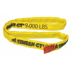 This endless round sling is constructed from polyester and nylon for abrasion resistance. With a 20 ft length and 1 3/32 in body diameter, it is suitable for lifting and rigging applications where loads have sharp edges or rough surfaces.