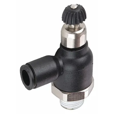 LEGRIS Compact Flow Control: Elbow Fitting, Screw, 8 mm Valve Body Size, 8 mm Tube - Compact Elbow-Style Flow Control Valves