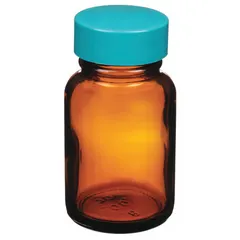 Amber Wide Mouth Glass Lab Bottle, 30 mL, 28-400, Soda Lime Glass, 36 mm Body Dia, Case of 24