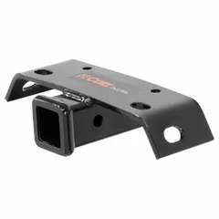 Steel step bumper hitch with powder-coated finish. Gross trailer weight capacity of 5,000 lb and tongue weight of 500 lb. No drilling required for installation. Used to add a trailer hitch receiver to vehicles with a step bumper for towing utility trailers, boat trailers, or small campers.