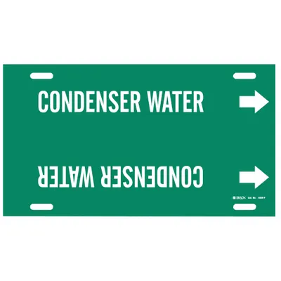 BRADY Pipe Marker: Condenser Water, Green, White, Fits 6 to 7 7/8 in Pipe O.D. - Condenser Water Strap-On Pipe Markers
