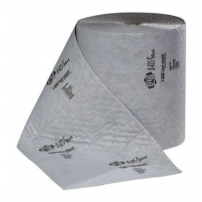 PIG Sorbent Roll: 150 ft Lg, 16 in Wd, Gray, Polypropylene, 150 ft Roll Lg - Foldable Sorbent Rolls