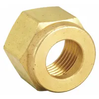Brass compression fitting nut with double-ferrule design for 3/8 in OD tubing. Thread size 9/16"-20. Compatible with Swagelok fittings. Used in instrumentation, hydraulic, and process systems for leak-tight connections