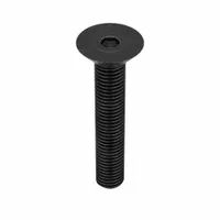 Flat head socket cap screw with 1/4"-28 thread, 1-1/4" length, and 5/32" hex drive. Made of alloy steel with black oxide finish. Supplied in a 100-piece pack. Used in applications requiring a flush, countersunk head, such as machinery and fixture assembly