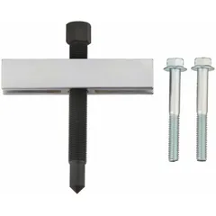 This push-puller is designed for removing pulleys, gears, and bearings from shafts by applying force through tapped holes in the part. It features a minimum spread of 1-3/4 inches, a maximum spread of 4-1/2 inches, and a maximum reach of 2 inches. The tool is suitable for use in automotive, industrial maintenance, and machinery repair applications.