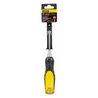 This wood chisel features a 1/4 in wide straight tip blade and a plastic handle, with an overall length of 9 in. Suitable for woodworking tasks such as paring, mortising, and trimming