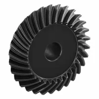 Spiral bevel gear with a gear ratio of 1.5, right-hand spiral direction, module m 2.5, 30 teeth, and 15 mm bore diameter. Teeth are induction hardened. Used in right-angle power transmission applications requiring smooth and quiet operation, such as industrial machinery and conveyors