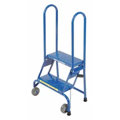 This steel folding ladder from BALLYMORE features a 16 in x 7 in platform with double handrails for stable access to low-height storage or work areas. The assembled unit has a blue finish and includes no locking mechanism. Suitable for industrial, warehouse, and retail environments.