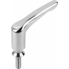 Stainless steel hygienic adjustable tension lever with threaded stud for USIT washers. M8 thread with 50 mm thread length and 81.5 mm overall length. Used for sanitary adjustment and secure clamping in applications requiring corrosion resistance and cleanability.